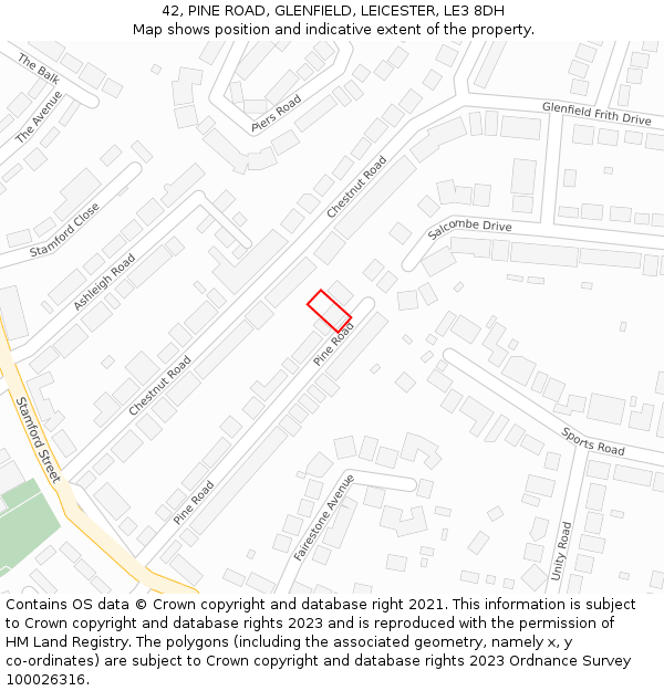 42, PINE ROAD, GLENFIELD, LEICESTER, LE3 8DH: Location map and indicative extent of plot