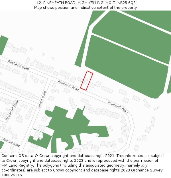 42, PINEHEATH ROAD, HIGH KELLING, HOLT, NR25 6QF: Location map and indicative extent of plot