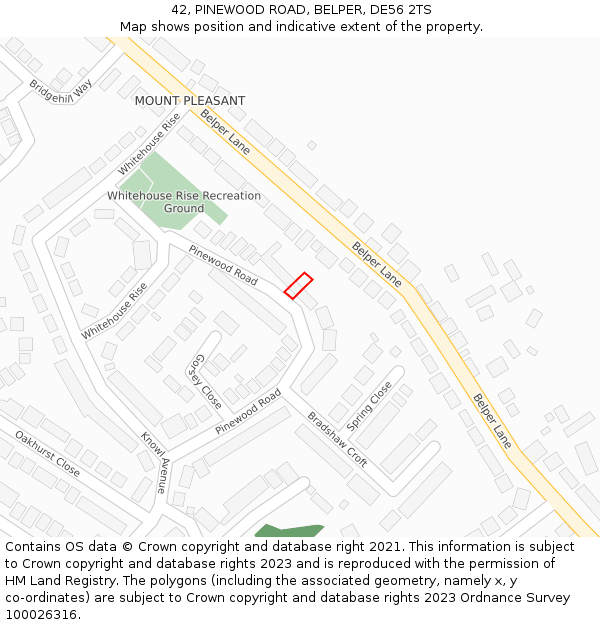 42, PINEWOOD ROAD, BELPER, DE56 2TS: Location map and indicative extent of plot