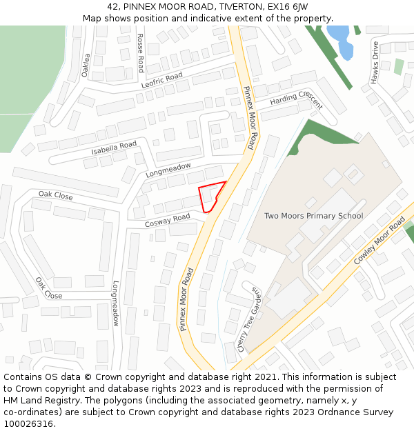 42, PINNEX MOOR ROAD, TIVERTON, EX16 6JW: Location map and indicative extent of plot