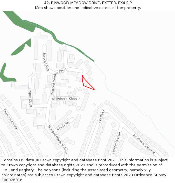 42, PINWOOD MEADOW DRIVE, EXETER, EX4 9JP: Location map and indicative extent of plot
