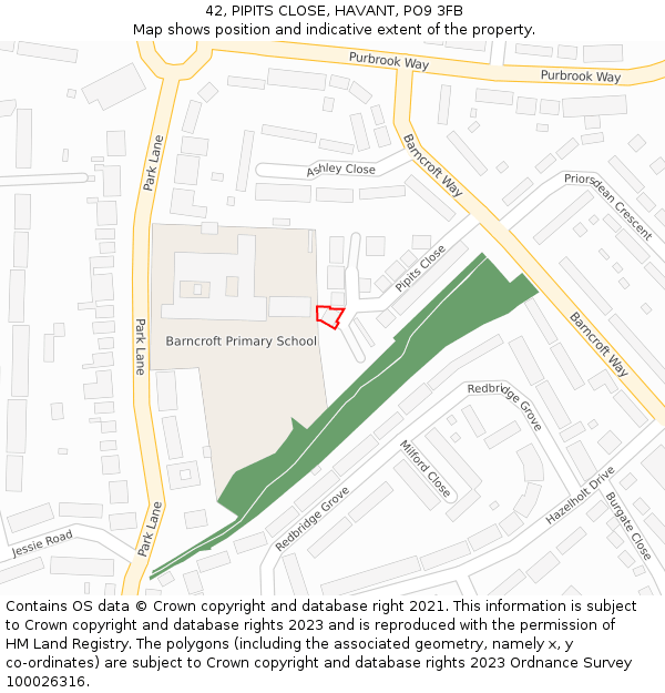 42, PIPITS CLOSE, HAVANT, PO9 3FB: Location map and indicative extent of plot