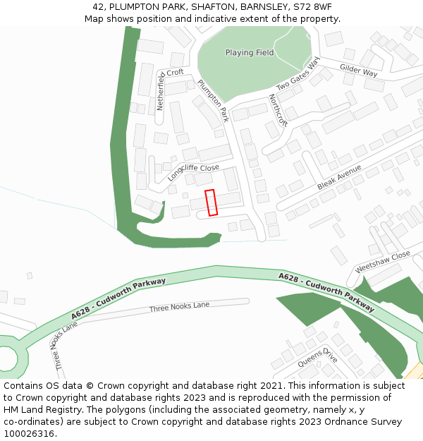 42, PLUMPTON PARK, SHAFTON, BARNSLEY, S72 8WF: Location map and indicative extent of plot