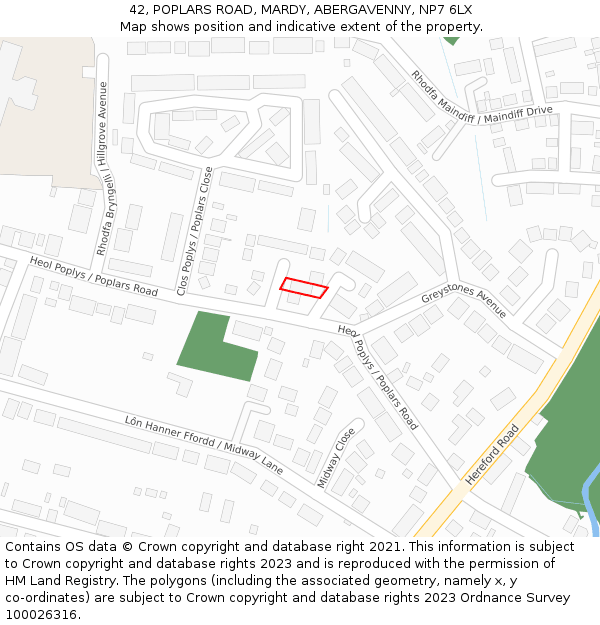 42, POPLARS ROAD, MARDY, ABERGAVENNY, NP7 6LX: Location map and indicative extent of plot
