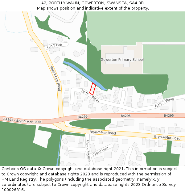 42, PORTH Y WAUN, GOWERTON, SWANSEA, SA4 3BJ: Location map and indicative extent of plot