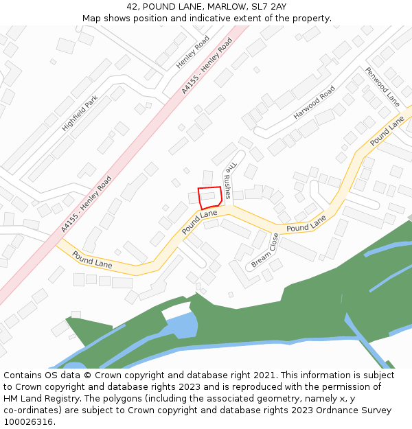 42, POUND LANE, MARLOW, SL7 2AY: Location map and indicative extent of plot