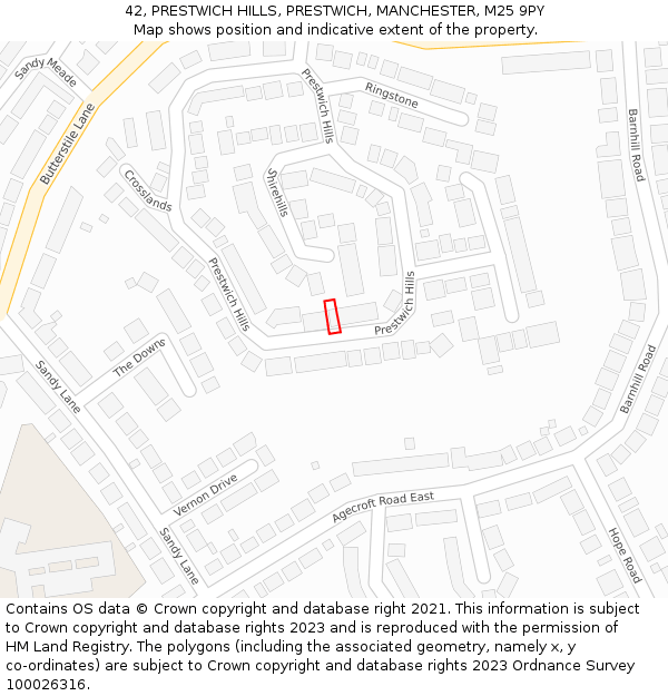 42, PRESTWICH HILLS, PRESTWICH, MANCHESTER, M25 9PY: Location map and indicative extent of plot