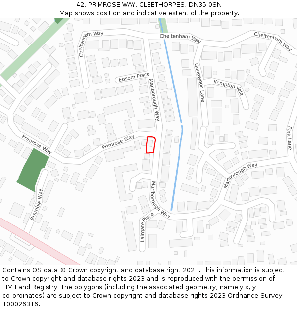 42, PRIMROSE WAY, CLEETHORPES, DN35 0SN: Location map and indicative extent of plot