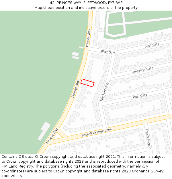 42, PRINCES WAY, FLEETWOOD, FY7 8AE: Location map and indicative extent of plot