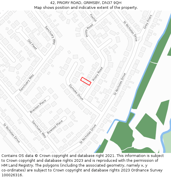 42, PRIORY ROAD, GRIMSBY, DN37 9QH: Location map and indicative extent of plot