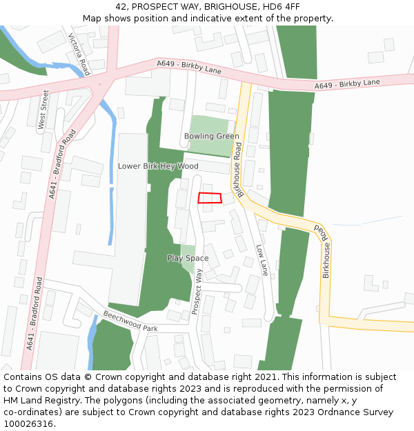 42, PROSPECT WAY, BRIGHOUSE, HD6 4FF: Location map and indicative extent of plot