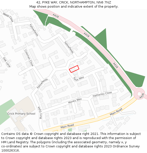 42, PYKE WAY, CRICK, NORTHAMPTON, NN6 7NZ: Location map and indicative extent of plot