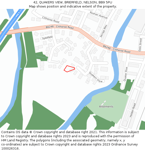 42, QUAKERS VIEW, BRIERFIELD, NELSON, BB9 5PU: Location map and indicative extent of plot