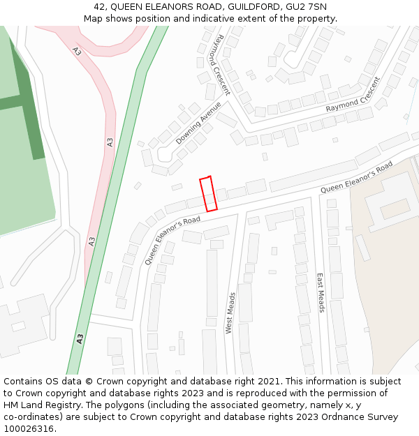 42, QUEEN ELEANORS ROAD, GUILDFORD, GU2 7SN: Location map and indicative extent of plot