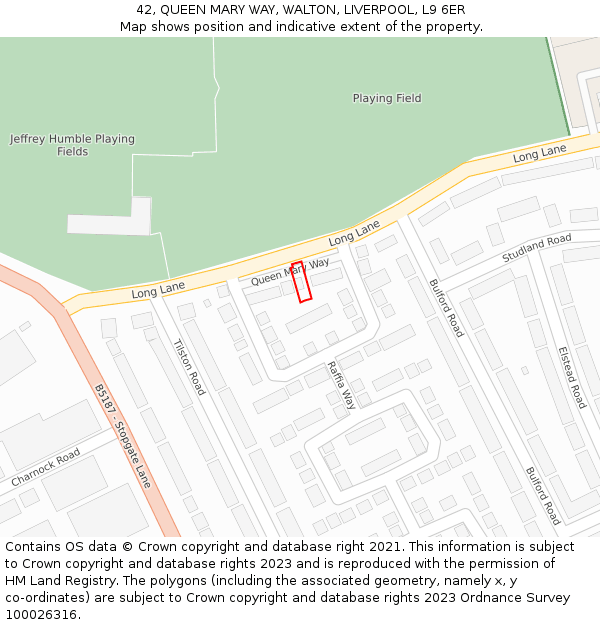 42, QUEEN MARY WAY, WALTON, LIVERPOOL, L9 6ER: Location map and indicative extent of plot