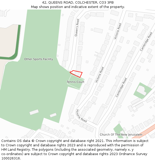 42, QUEENS ROAD, COLCHESTER, CO3 3PB: Location map and indicative extent of plot