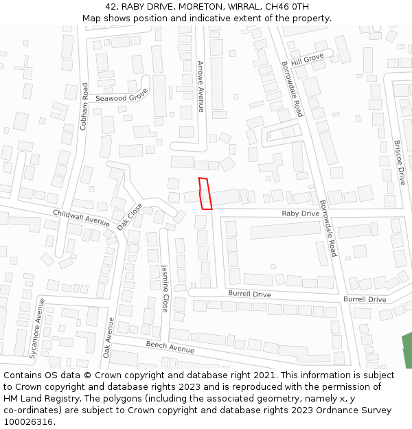 42, RABY DRIVE, MORETON, WIRRAL, CH46 0TH: Location map and indicative extent of plot