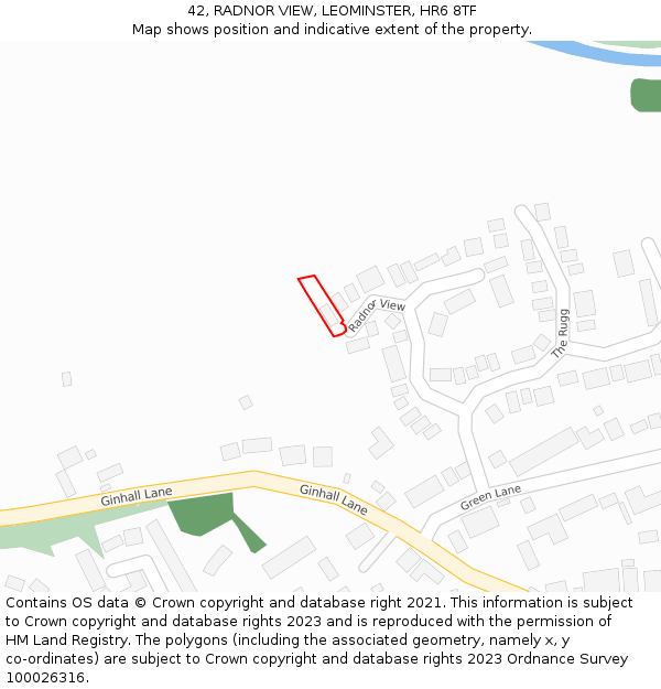 42, RADNOR VIEW, LEOMINSTER, HR6 8TF: Location map and indicative extent of plot