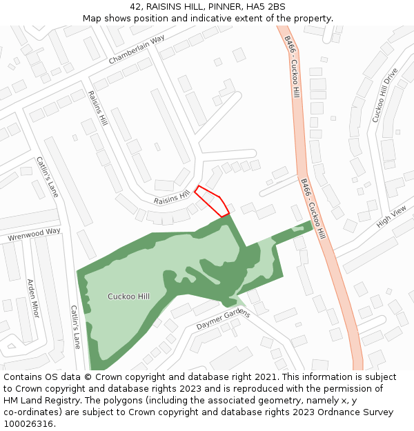 42, RAISINS HILL, PINNER, HA5 2BS: Location map and indicative extent of plot