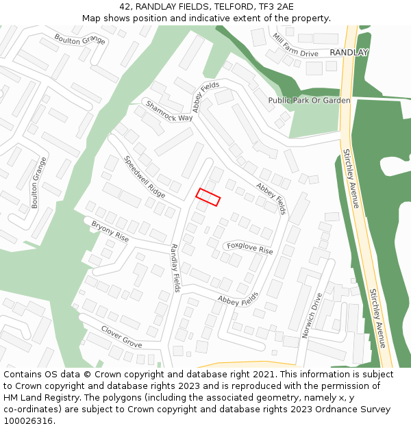 42, RANDLAY FIELDS, TELFORD, TF3 2AE: Location map and indicative extent of plot