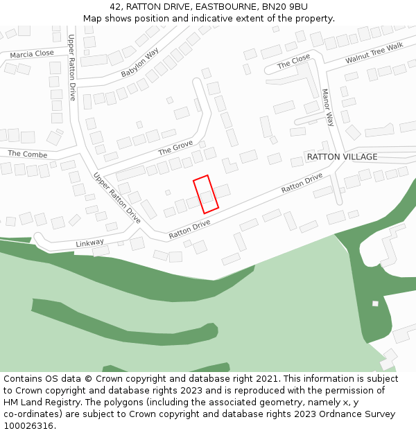 42, RATTON DRIVE, EASTBOURNE, BN20 9BU: Location map and indicative extent of plot