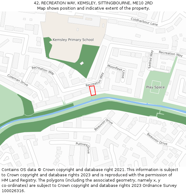 42, RECREATION WAY, KEMSLEY, SITTINGBOURNE, ME10 2RD: Location map and indicative extent of plot