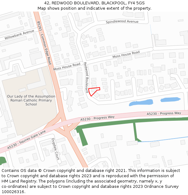 42, REDWOOD BOULEVARD, BLACKPOOL, FY4 5GS: Location map and indicative extent of plot