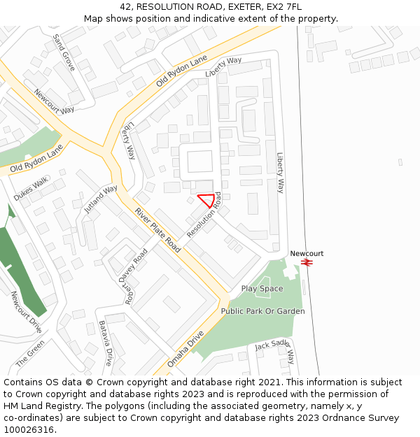 42, RESOLUTION ROAD, EXETER, EX2 7FL: Location map and indicative extent of plot