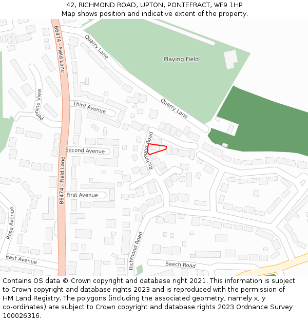 42, RICHMOND ROAD, UPTON, PONTEFRACT, WF9 1HP: Location map and indicative extent of plot