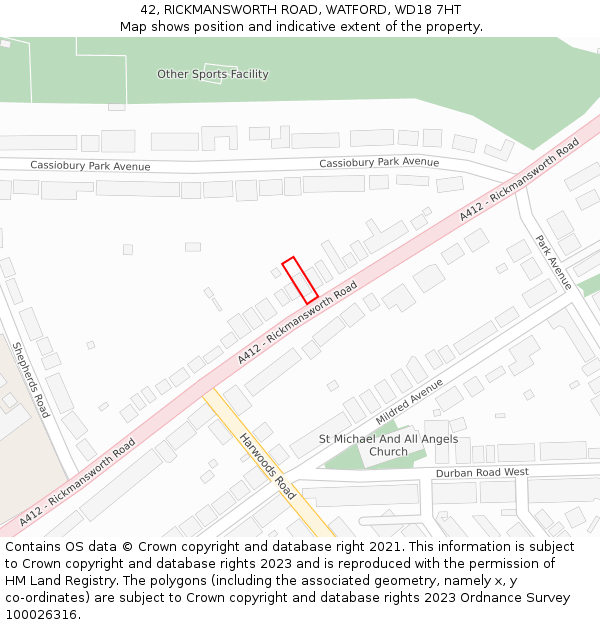 42, RICKMANSWORTH ROAD, WATFORD, WD18 7HT: Location map and indicative extent of plot