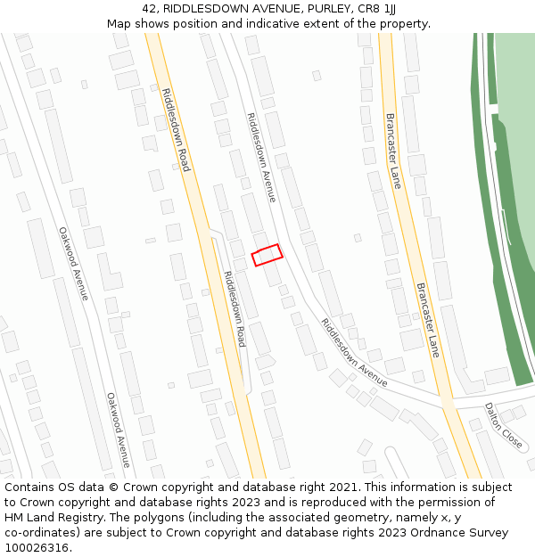 42, RIDDLESDOWN AVENUE, PURLEY, CR8 1JJ: Location map and indicative extent of plot
