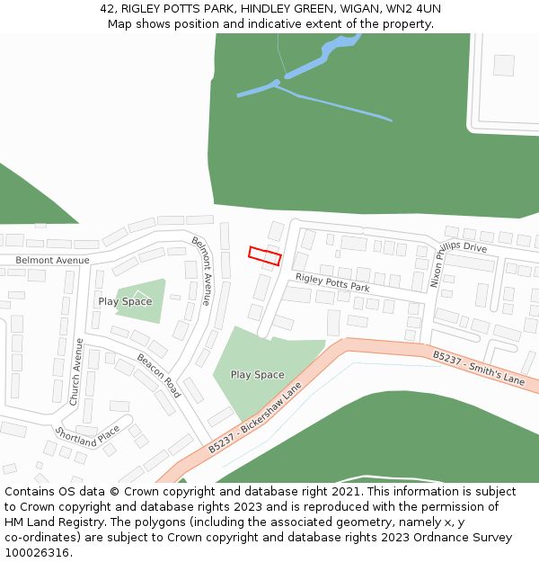 42, RIGLEY POTTS PARK, HINDLEY GREEN, WIGAN, WN2 4UN: Location map and indicative extent of plot