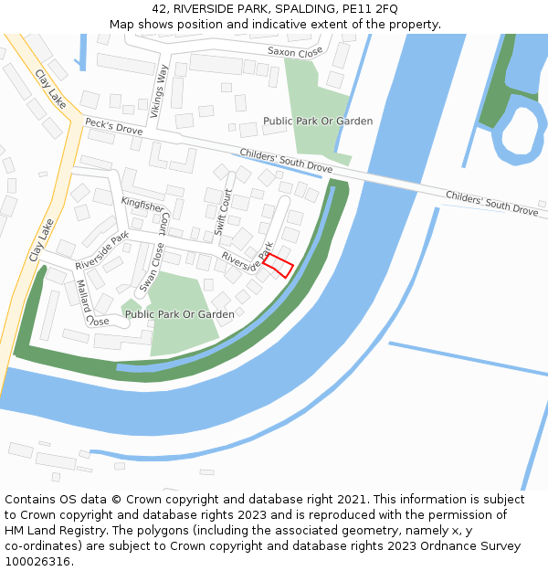 42, RIVERSIDE PARK, SPALDING, PE11 2FQ: Location map and indicative extent of plot