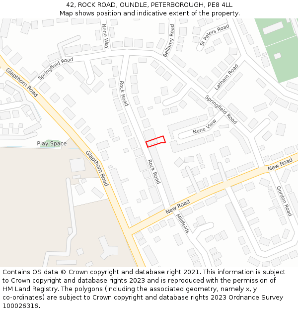 42, ROCK ROAD, OUNDLE, PETERBOROUGH, PE8 4LL: Location map and indicative extent of plot