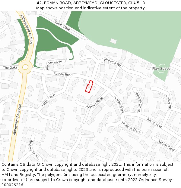 42, ROMAN ROAD, ABBEYMEAD, GLOUCESTER, GL4 5HR: Location map and indicative extent of plot