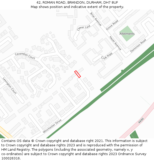 42, ROMAN ROAD, BRANDON, DURHAM, DH7 8UF: Location map and indicative extent of plot