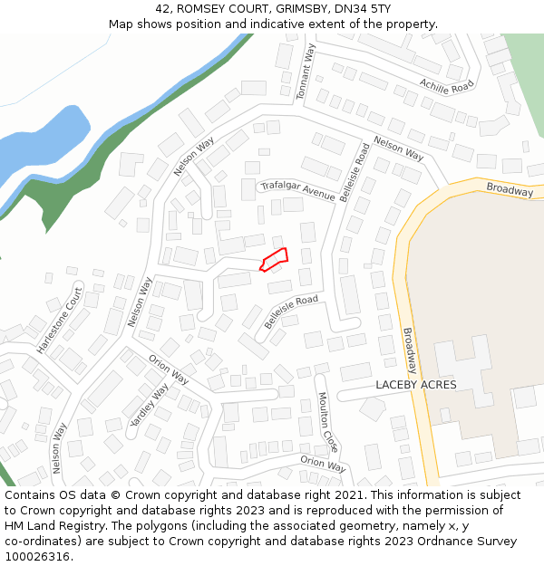 42, ROMSEY COURT, GRIMSBY, DN34 5TY: Location map and indicative extent of plot