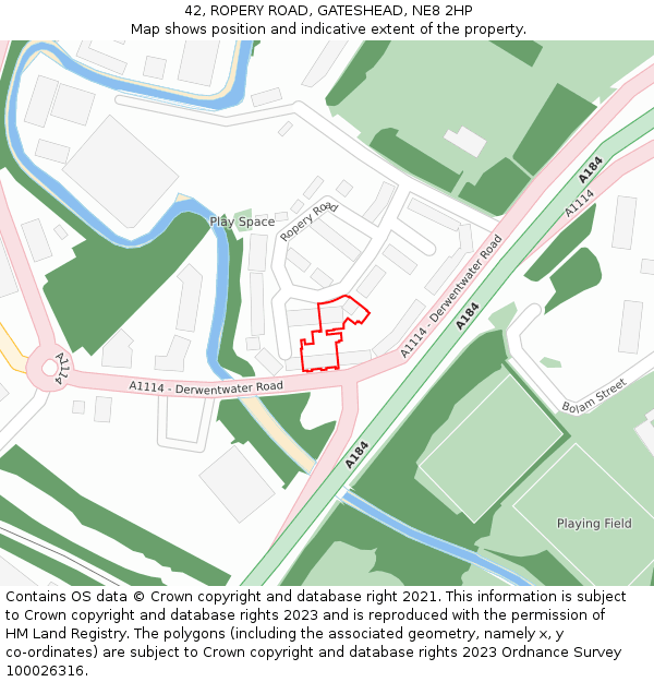 42, ROPERY ROAD, GATESHEAD, NE8 2HP: Location map and indicative extent of plot