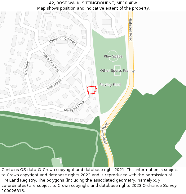 42, ROSE WALK, SITTINGBOURNE, ME10 4EW: Location map and indicative extent of plot