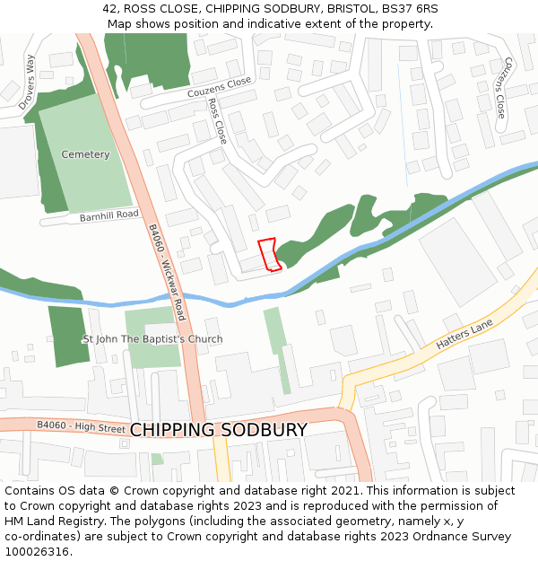 42, ROSS CLOSE, CHIPPING SODBURY, BRISTOL, BS37 6RS: Location map and indicative extent of plot