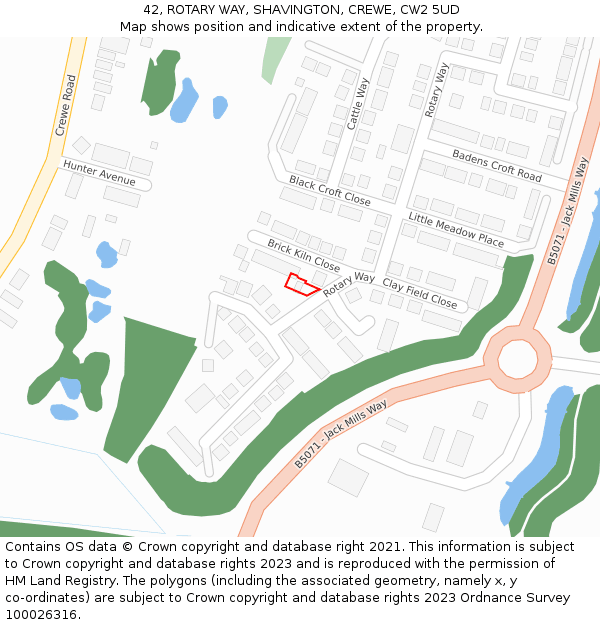 42, ROTARY WAY, SHAVINGTON, CREWE, CW2 5UD: Location map and indicative extent of plot