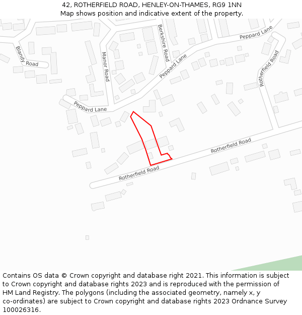 42, ROTHERFIELD ROAD, HENLEY-ON-THAMES, RG9 1NN: Location map and indicative extent of plot