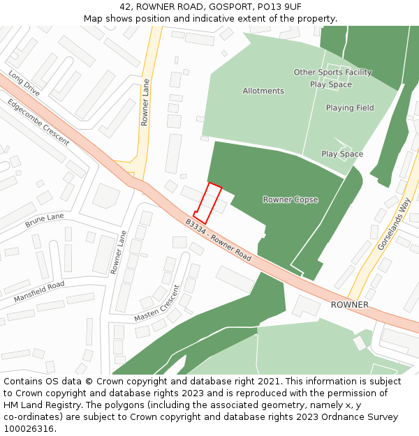 42, ROWNER ROAD, GOSPORT, PO13 9UF: Location map and indicative extent of plot