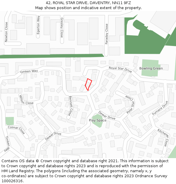 42, ROYAL STAR DRIVE, DAVENTRY, NN11 9FZ: Location map and indicative extent of plot