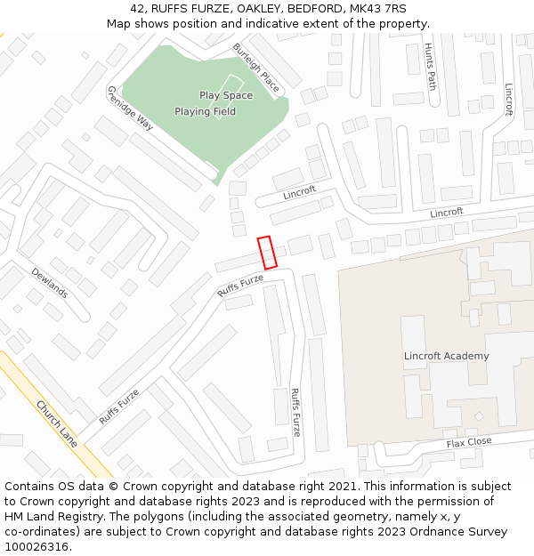 42, RUFFS FURZE, OAKLEY, BEDFORD, MK43 7RS: Location map and indicative extent of plot