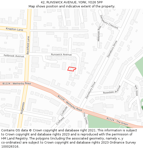 42, RUNSWICK AVENUE, YORK, YO26 5PP: Location map and indicative extent of plot