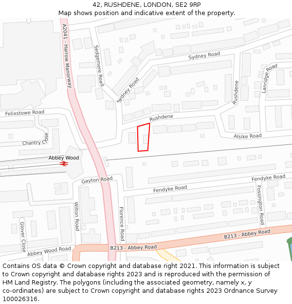 42, RUSHDENE, LONDON, SE2 9RP: Location map and indicative extent of plot