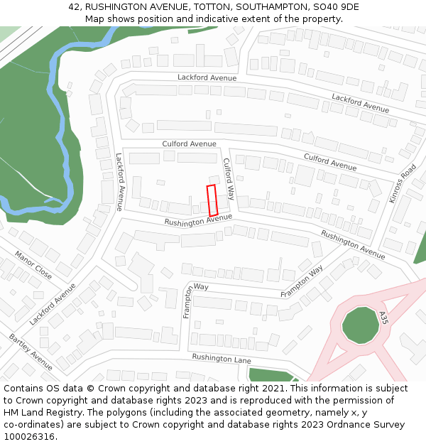 42, RUSHINGTON AVENUE, TOTTON, SOUTHAMPTON, SO40 9DE: Location map and indicative extent of plot