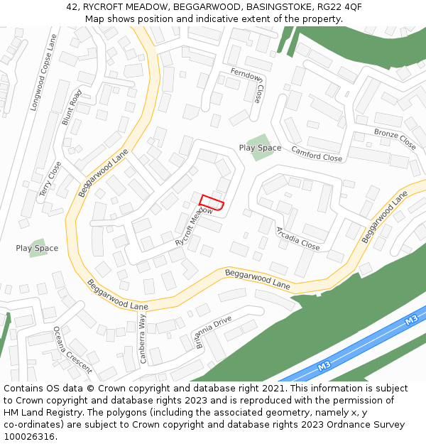 42, RYCROFT MEADOW, BEGGARWOOD, BASINGSTOKE, RG22 4QF: Location map and indicative extent of plot