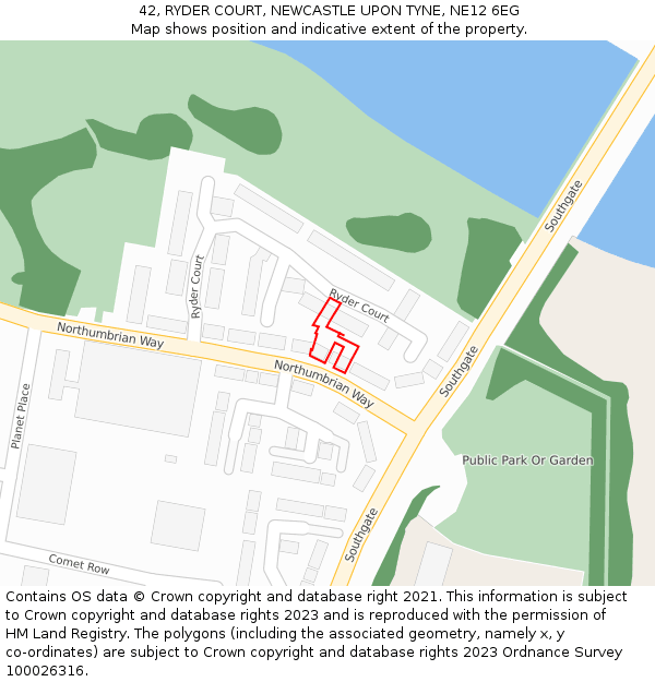 42, RYDER COURT, NEWCASTLE UPON TYNE, NE12 6EG: Location map and indicative extent of plot